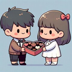 男の子にバレンタインチョコレートを渡す女の子