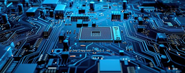 abstract microcomputer computer motherboard dark blue color