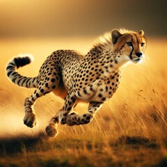 Cheetah gracefully navigating the grassy savannah, sprinting through the grass in a captivating display of wildlife in action.