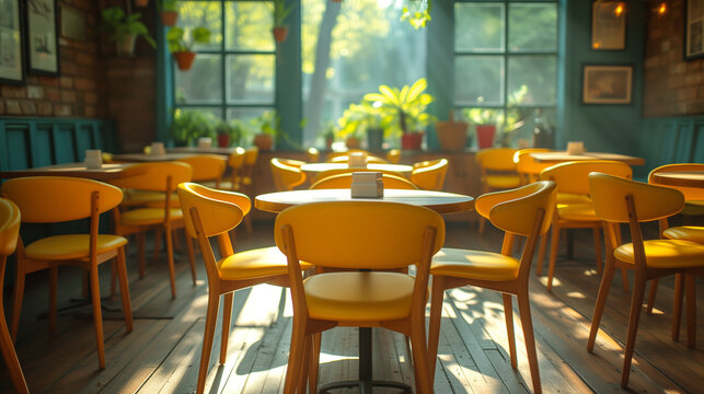 Empty Modern Cafe With No People With Plenty Of Natural Light