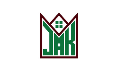 JAK initial letter real estate builders logo design vector. construction ,housing, home marker, property, building, apartment, flat, compartment, business, corporate, house rent, rental, commercial © Fahim