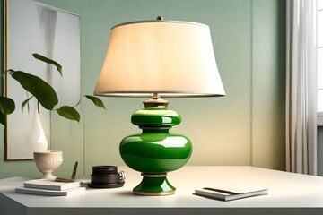 A sophisticated and super detailed portrayal of a green table lamp isolated on a clean, white surface
