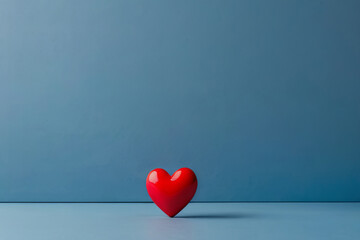 Heartfelt Valentine's Day. Red heart on blue background with copy space. Perfect for romantic messages.  - Powered by Adobe