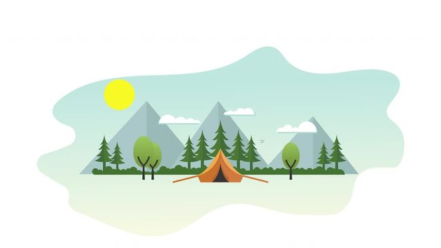 outdoor summer mountain adventure animation icon, flat design motion graphic animation video