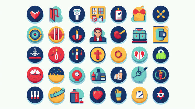 Set of  Medicine and Health flat icons on a white background