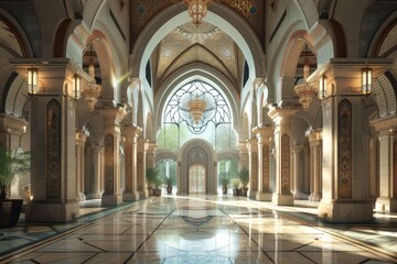 Obraz premium Beautiful Islamic style mosque interior. The mosque is decorated with Islamic patterns.
