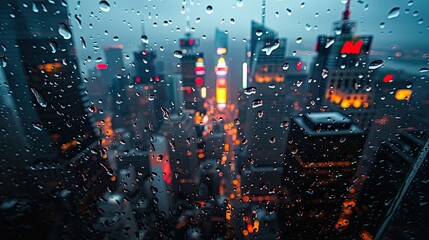 Urban Rainfall A Cityscape View from a Skyscraper in the Rain