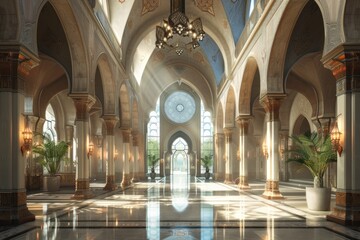 Obraz premium Beautiful Islamic style mosque interior. The mosque is decorated with Islamic patterns.