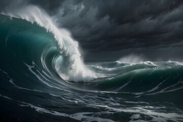 A stormy sea with huge waves - obrazy, fototapety, plakaty