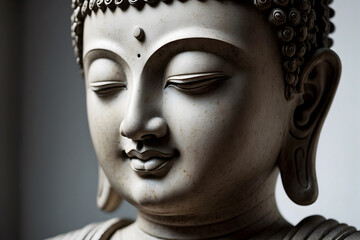 A close up of a face of Buddha with an isolated background - obrazy, fototapety, plakaty