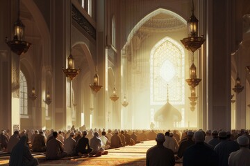 Muslim people praying in the mosque