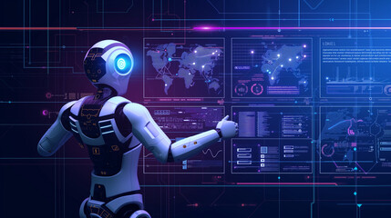 Fototapeta premium man using the website or software technology AI to help and support work for chatbot, chat ai, generate image, write code, and data analysis using technology smart robot AI