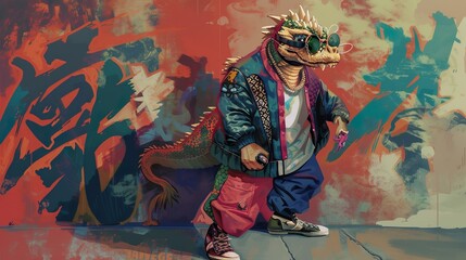 "Punk Dragon: A Fashionable Fusion in Pixar Style"