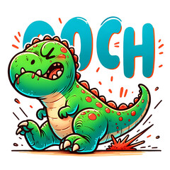 T Rex funny cartoon design in a vibrant vector illustration style, incorporating elements like dinosaurs