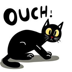 Ouch  Black cartoon cat depicted in a playful and friendly interaction, combining elements of humor, cuteness, and a touch of Halloween whimsy in a minimalistic