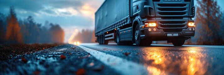 A roadside close-up of a freight truck. Generative Ai.