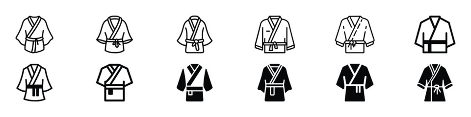 kimono icon, Martial arts icon, kimono icon, martial art suit collection with different belt, karate dress, bathrobe icons set