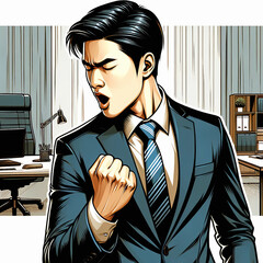 ガッツポーズをする男性、ビジネスマン
