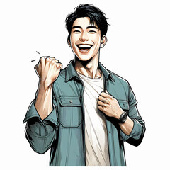 ガッツポーズをする男性、ビジネスマン
