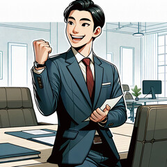 ガッツポーズをする男性、ビジネスマン
