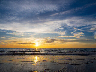 Fototapeta premium Landscape horizon viewpoint panorama summer sea beach nobody wind wave cool holiday calm sunset sky evening day time look calm nature tropical beautiful ocean water travel Koh Muk Trang Thailand