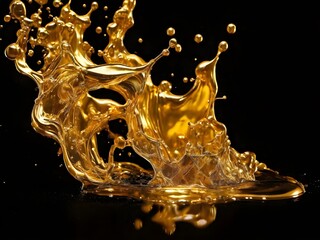 Liquid gold splash isolated on black background.