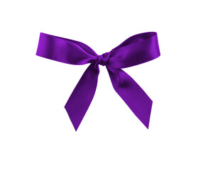 Satin ribbon bow violet color isolated on white background