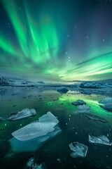 Northern Lights illuminating icebergs