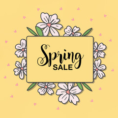 Spring Sale Poster Template with colorful flowers, Discount Banner Winter Sale Template Illustration Design .