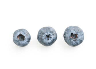 Three big blueberries isolated on white background