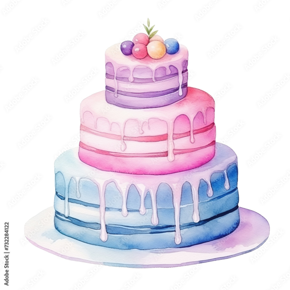 Canvas Prints pastel colored tiered drip cake, watercolor illustration