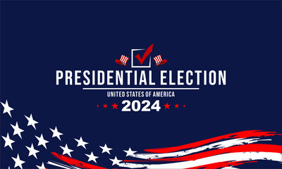 USA 2024 Presidential Elections Event Banner, background, card, poster design. Presidential Elections 2024 Banner with American colors design and typography. Vote day, November 5. US Election. - obrazy, fototapety, plakaty