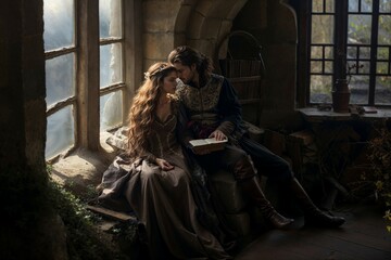 Renaissance Couple Sharing a Literary Moment