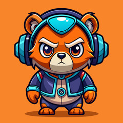 Fototapeta premium Bear Angry , Cute , Headset , Cyber Punk , Big eye , Full Human Body , Model Chibi , art 90 style