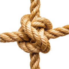 Tangled Rope Knot Isolated on Transparent or White Background, PNG