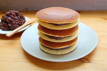 Stack of Dorayaki, Japanese Pancake Filled with Azuki Bean Paste Called Anko