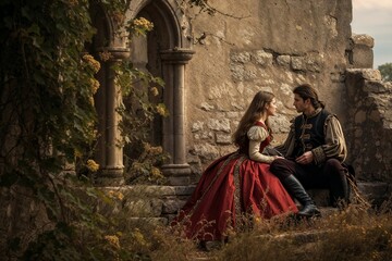 Medieval Conversation in Secluded Castle Ruins