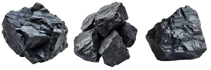 Obraz premium Coal Pieces Set Isolated on Transparent or White Background, PNG