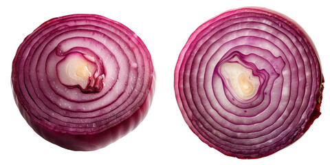Red Onion Slices Set Isolated on Transparent or White Background, PNG