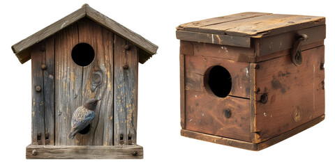 Bird Boxes Set Isolated on Transparent or White Background, PNG