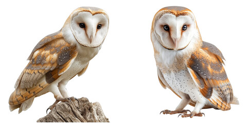 Obraz premium Barn Owls Set Isolated on Transparent or White Background, PNG