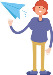 Woman Character Holding Paper Plane
