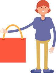 Woman Character Holding Shopping Bag
