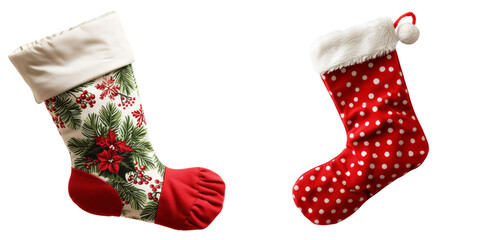 Christmas Stocking Set Isolated on Transparent or White Background, PNG