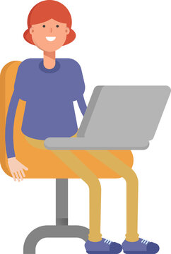 Woman Character Working on Laptop
