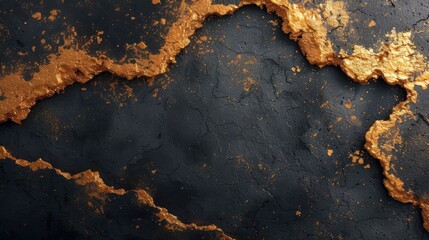  a close up of a black and gold surface with a pattern of dirt on the bottom of the surface and gold paint on the top of the edges of the surface.