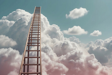 A ladder ascending into the clouds, symbolizing growth, future, and development, depicted with a...