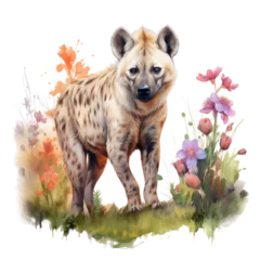 Foto op Plexiglas Hyena clipart with beautiful colored flowers, pastel watercolor illustration, PNG file © witoon