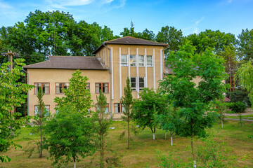 A typical Soviet administrative building. Background with selective focus and copy space