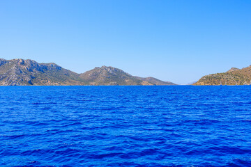 View of the sea from an excursion yacht. Background with selective focus and copy space